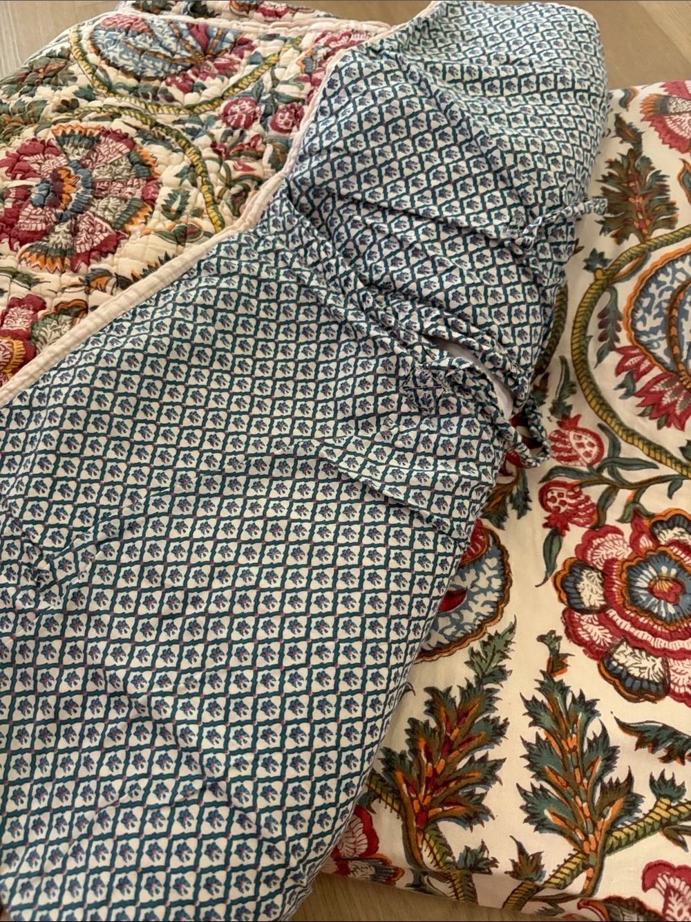 🍓 POTTERY BARN MIA BLOCK 6 piece duvet cover set Red Blue